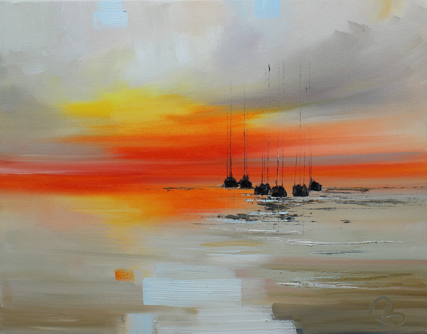 'Yachts All lined up at Sunset' by artist Rosanne Barr